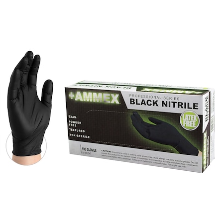 AMMEX Black Nitrile PF Exam Gloves, Small